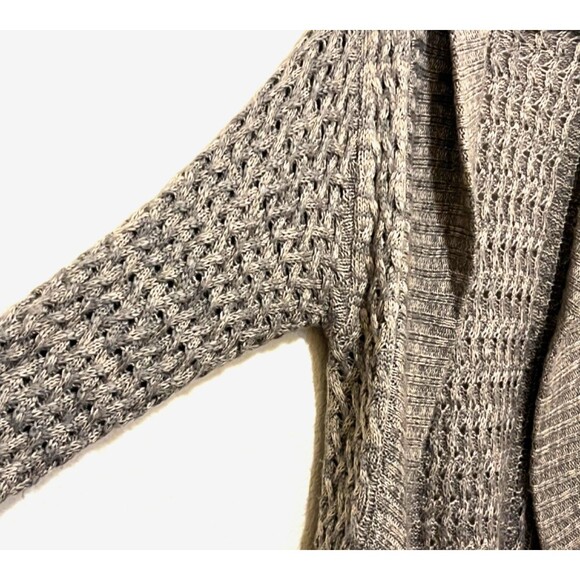 ANTHROPOLOGIE Tulle Gray/Cream Open Front Chunky Loose Knit Cardigan Sweater XL - Picture 3 of 7